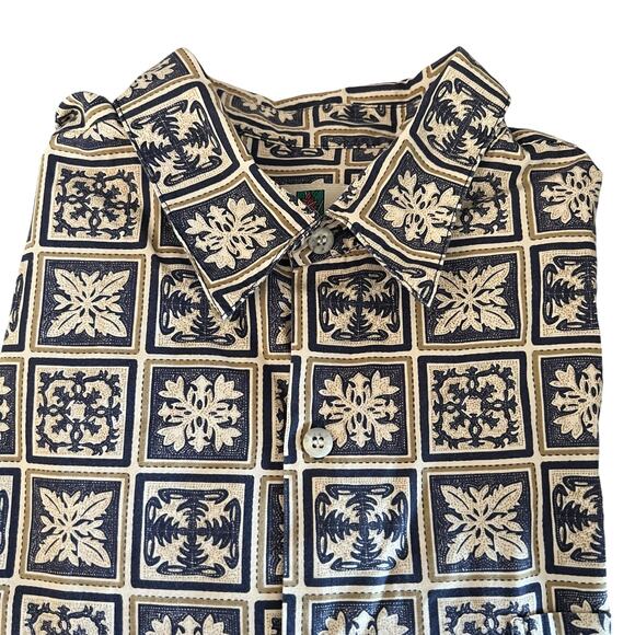 VTG TORI RICHARD Honolulu Hawaii Camp Shirt Block Pattern Blue Tan Size XL - Picture 1 of 7